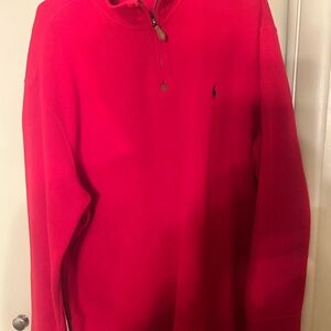 Ralph Lauren Red Half-Zip Pullover Sweater Navy Polo Pony.
